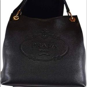 Prada Women's Vitello Daino Black Leather Satchel Bag Handbag